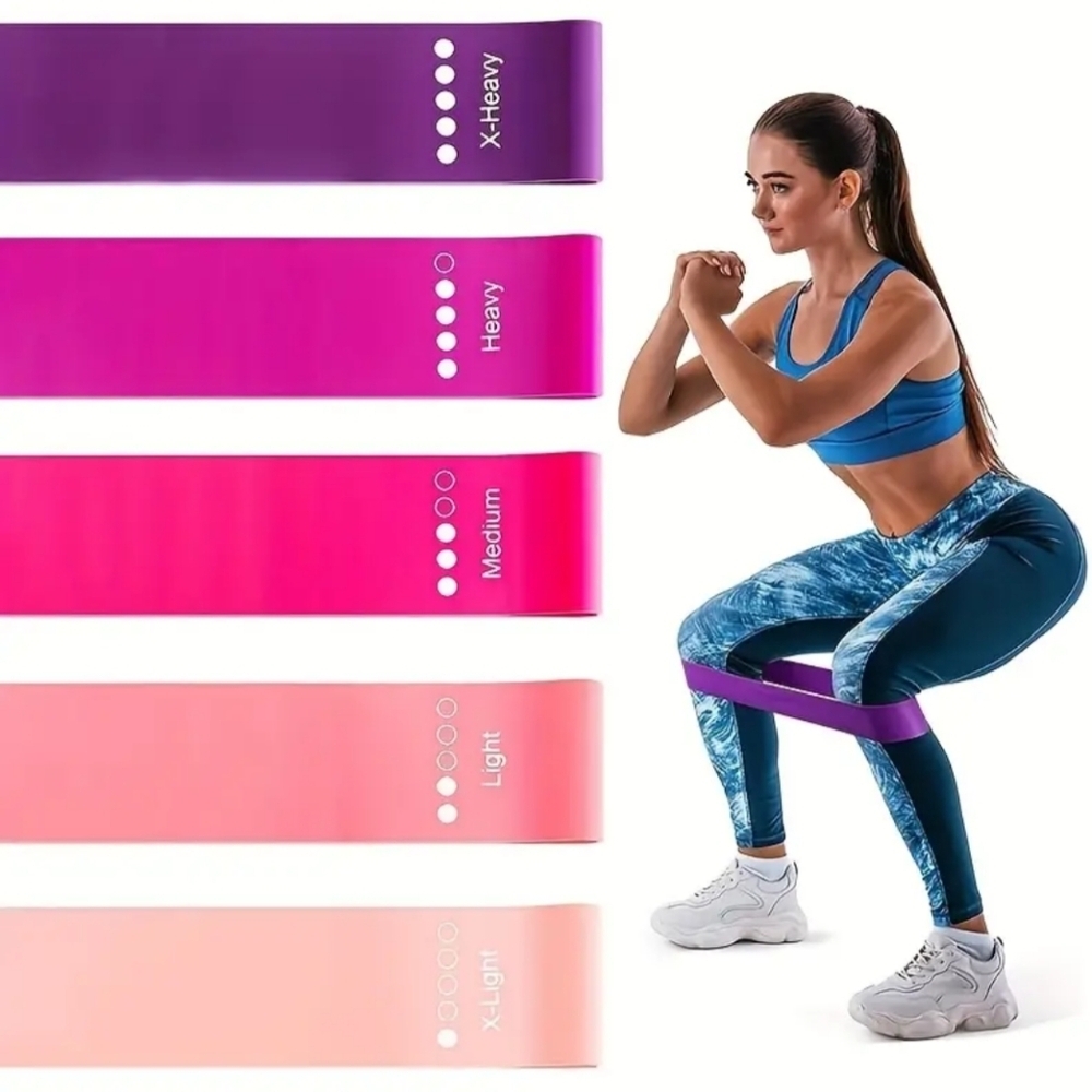Set of 5 Resistance Athletic Workout Gym Gift Bands in Purple and Pink (#0135)